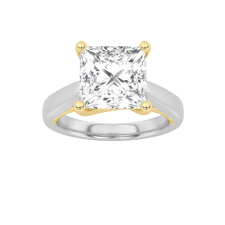 2Cttw Princess Shaped Lab Grown Diamond (G/VS) Two Tone Cathedral Shank Engagement Ring in 14K Gold