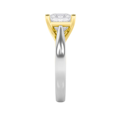 3CTW Princess Shaped Lab Grown Diamond (F/VS) Two Tone Cathedral Shank Engagement Ring in 14K Gold