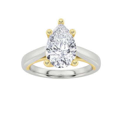 1CTW Pear Shaped Lab Grown Diamond (F/VS) Two Tone Cathedral Shank Engagement Ring in 14K Gold