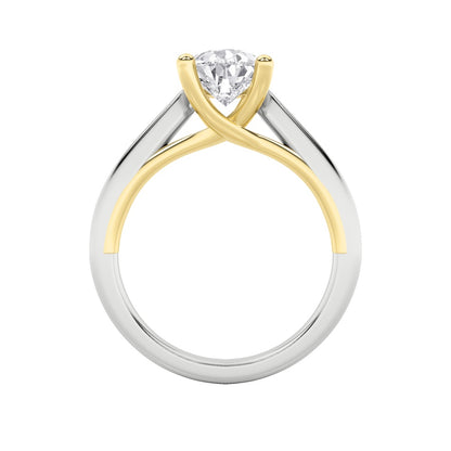 1CTW Pear Shaped Lab Grown Diamond (F/VS) Two Tone Cathedral Shank Engagement Ring in 14K Gold