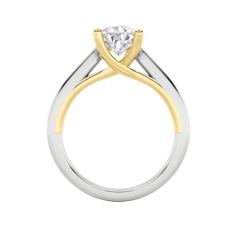 2CTW Pear Shaped Lab Grown Diamond (F/VS) Two Tone Cathedral Shank Engagement Ring in 14K Gold