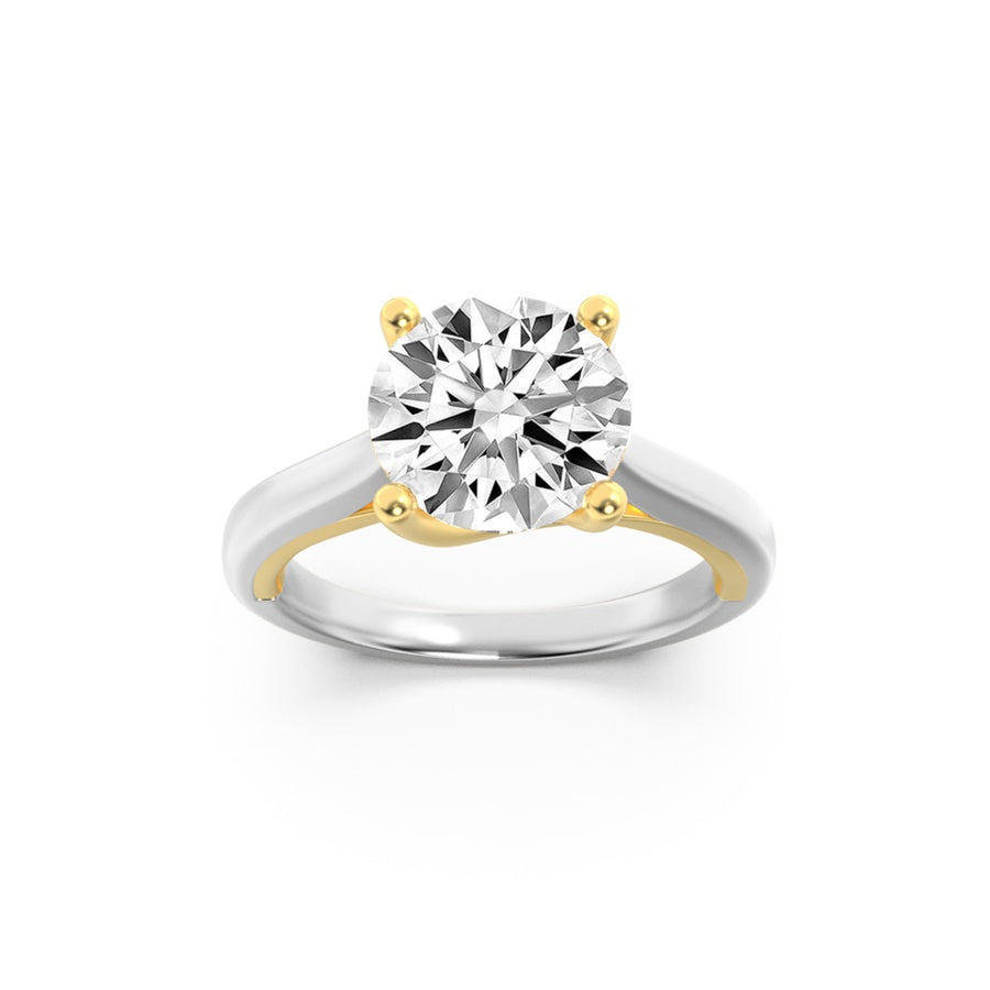 1.5CTW Round Shaped Lab Grown Diamond (F/VS) Two Tone Cathedral Shank Engagement Ring in 14K Gold