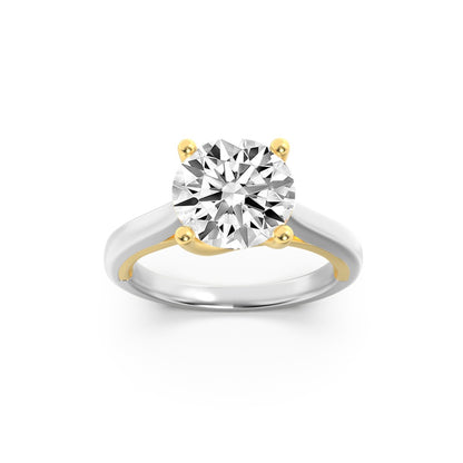 2CTW Round Shaped Lab Grown Diamond (F/VS) Cathedral Shank Engagement Ring in 14K Yellow Gold