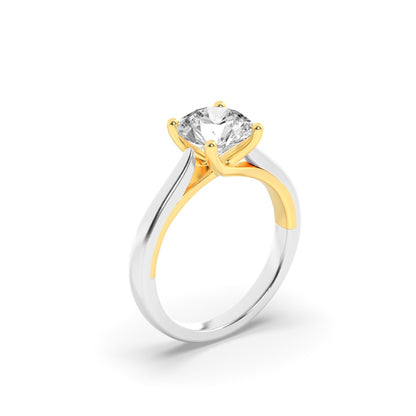 2CTW Round Shaped Lab Grown Diamond (F/VS) Cathedral Shank Engagement Ring in 14K Yellow Gold