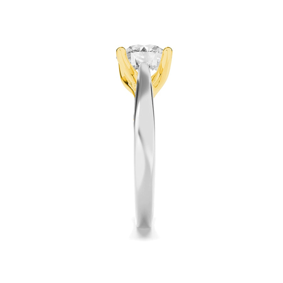 2.5CTW Round Shaped Lab Grown Diamond (F/VS) Two Tone Cathedral Shank Engagement Ring in 14K Gold