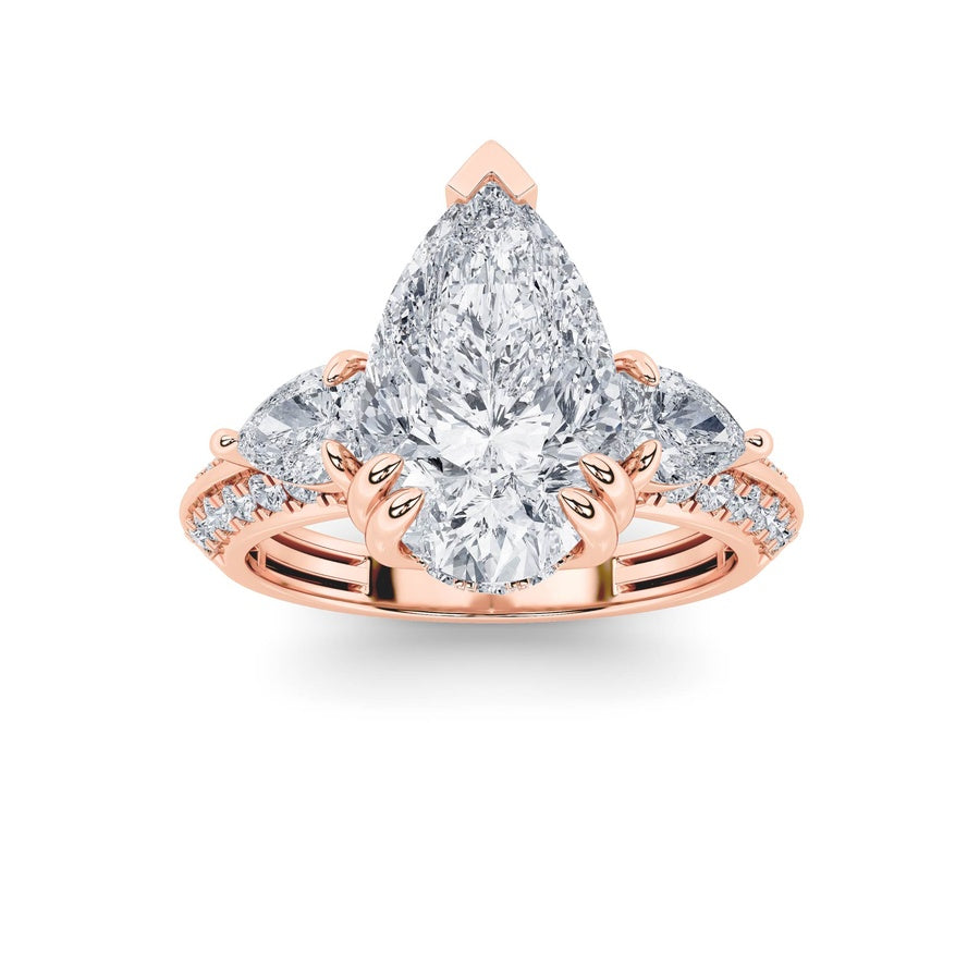 3.5CTW Pear Shaped Lab Grown Diamond (G/VS) Three Stone Accented Engagement Ring in 14K Gold