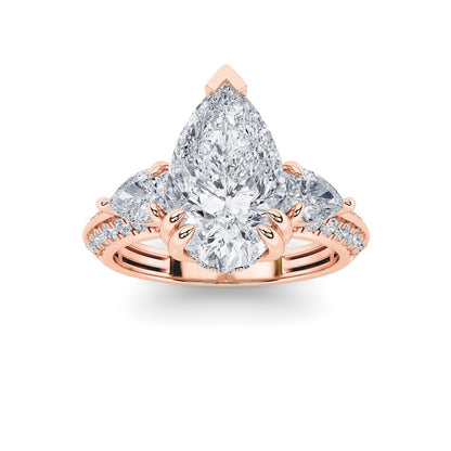 3.5CTW Pear Shaped Lab Grown Diamond (G/VS) Three Stone Accented Engagement Ring in 14K Gold