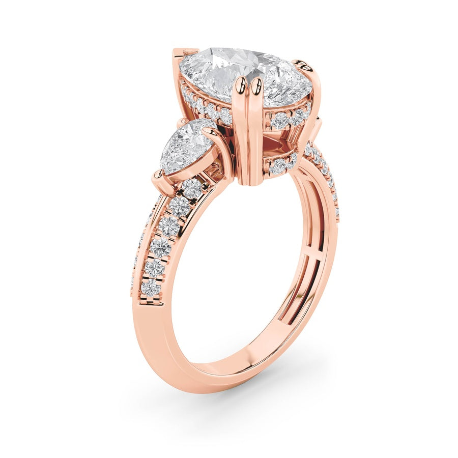 3.5CTW Pear Shaped Lab Grown Diamond (G/VS) Three Stone Accented Engagement Ring in 14K Gold