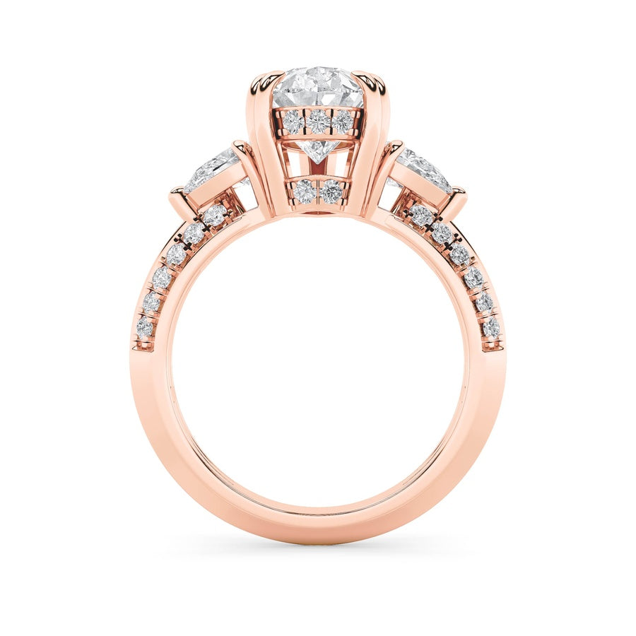 3.5CTW Pear Shaped Lab Grown Diamond (G/VS) Three Stone Accented Engagement Ring in 14K Gold