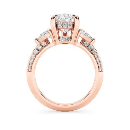 3.5CTW Pear Shaped Lab Grown Diamond (G/VS) Three Stone Accented Engagement Ring in 14K Gold