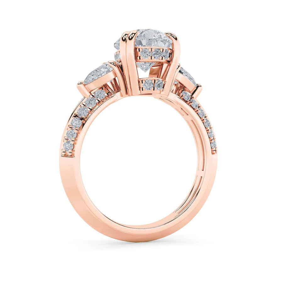 3.5CTW Pear Shaped Lab Grown Diamond (G/VS) Three Stone Accented Engagement Ring in 14K Gold