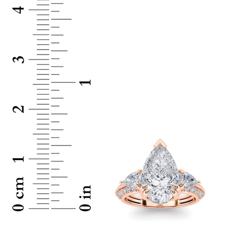 3.5CTW Pear Shaped Lab Grown Diamond (G/VS) Three Stone Accented Engagement Ring in 14K Gold