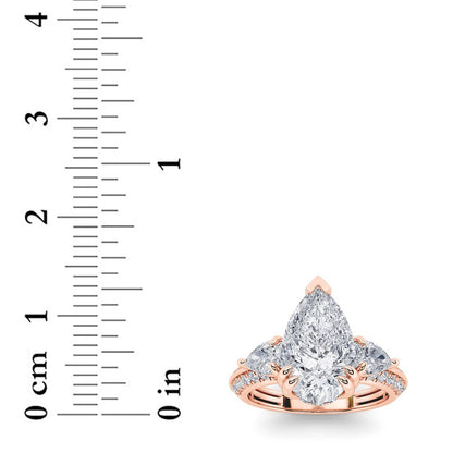 3.5CTW Pear Shaped Lab Grown Diamond (G/VS) Three Stone Accented Engagement Ring in 14K Gold