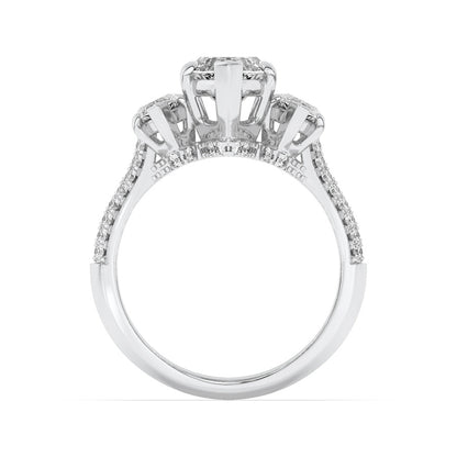 4CTW Marquise Shaped Lab Grown Diamond (G/VS) Three Stone Accented Engagement Ring in 14K Gold