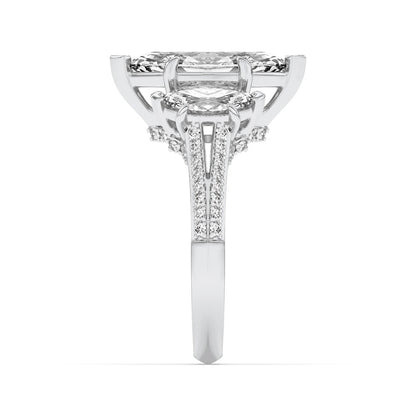 4CTW Marquise Shaped Lab Grown Diamond (G/VS) Three Stone Accented Engagement Ring in 14K Gold