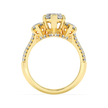 4CTW Marquise Shaped Lab Grown Diamond (G/VS) Three Stone Accented Engagement Ring in 14K Gold