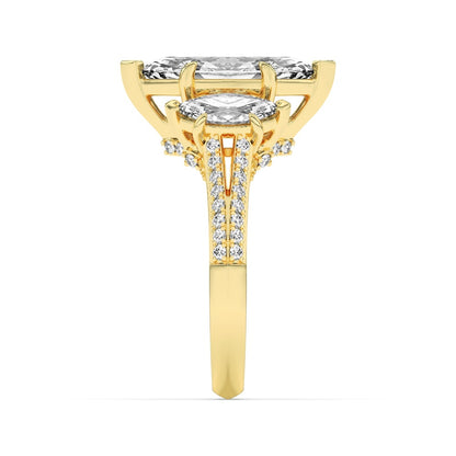 4CTW Marquise Shaped Lab Grown Diamond (G/VS) Three Stone Accented Engagement Ring in 14K Gold