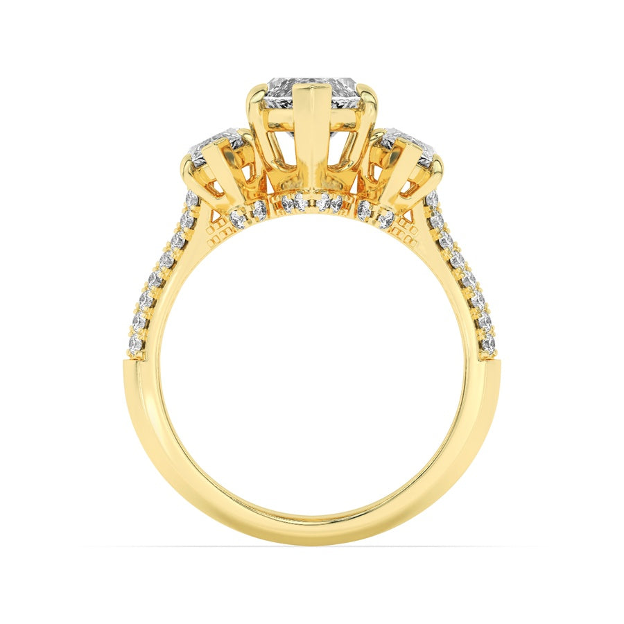 4CTW Marquise Shaped Lab Grown Diamond (G/VS) Three Stone Accented Engagement Ring in 14K Gold