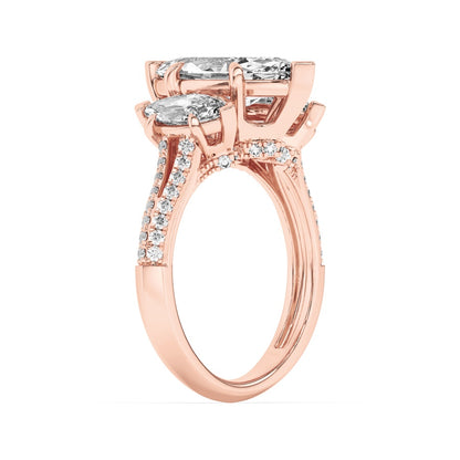 4CTW Marquise Shaped Lab Grown Diamond (G/VS) Three Stone Accented Engagement Ring in 14K Gold