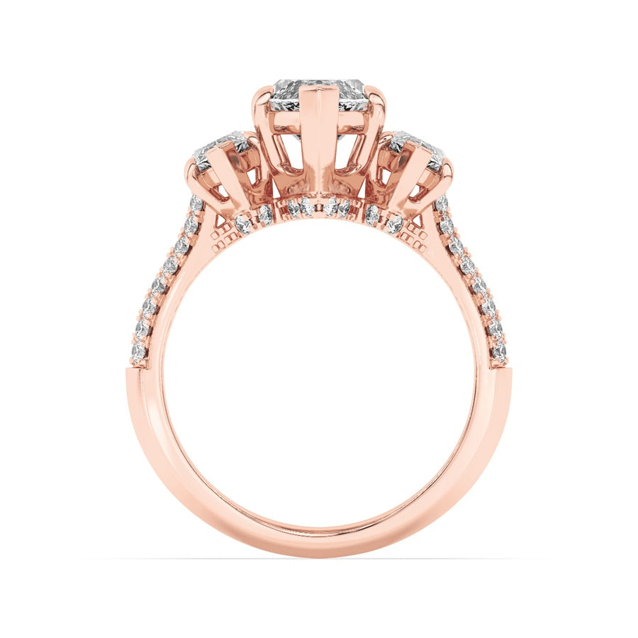 4CTW Marquise Shaped Lab Grown Diamond (G/VS) Three Stone Accented Engagement Ring in 14K Gold