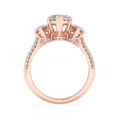 4CTW Marquise Shaped Lab Grown Diamond (G/VS) Three Stone Accented Engagement Ring in 14K Gold