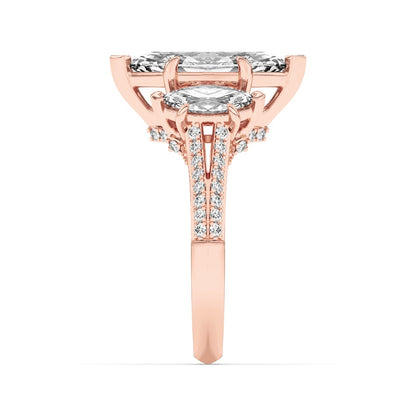 4CTW Marquise Shaped Lab Grown Diamond (G/VS) Three Stone Accented Engagement Ring in 14K Gold