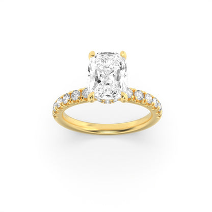 3CTW Elongated Cushion Shaped Lab Grown Diamond (F/VS) Classic Hidden Halo Accented Solitaire Engagement Ring in 14K Gold