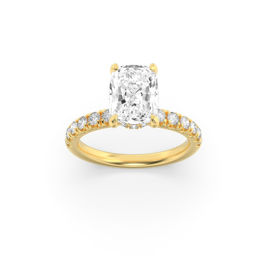 3CTW Elongated Cushion Shaped Lab Grown Diamond (F/VS) Classic Hidden Halo Accented Solitaire Engagement Ring in 14K Gold