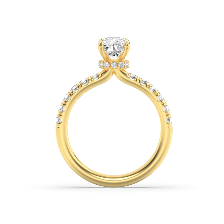 3CTW Elongated Cushion Shaped Lab Grown Diamond (F/VS) Classic Hidden Halo Accented Solitaire Engagement Ring in 14K Gold