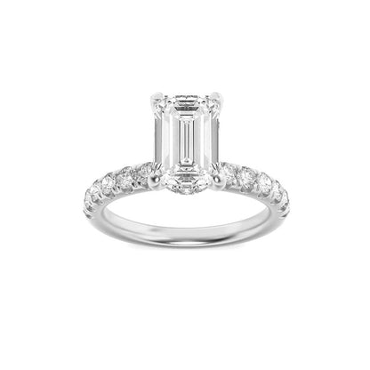 2CTW Emerald Shaped Lab Grown Diamond (G/VS) Hidden Halo Accented Ring in 14K Gold