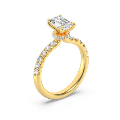 2CTW Emerald Shaped Lab Grown Diamond (G/VS) Hidden Halo Accented Ring in 14K Gold