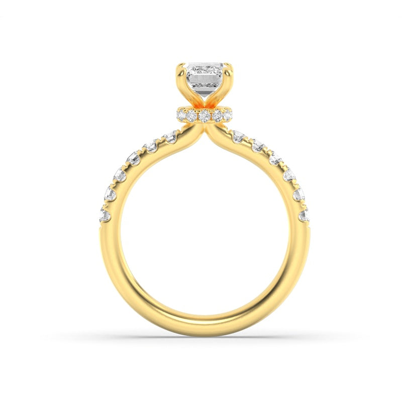 2CTW Emerald Shaped Lab Grown Diamond (G/VS) Hidden Halo Accented Ring in 14K Gold