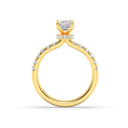 2CTW Emerald Shaped Lab Grown Diamond (G/VS) Hidden Halo Accented Ring in 14K Gold