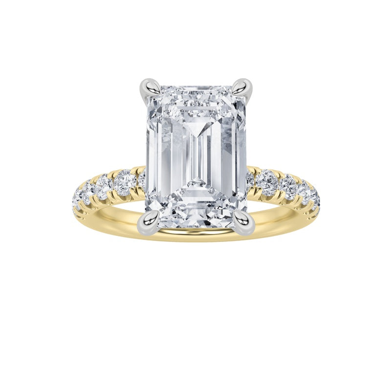 2CTW Emerald Shaped Lab Grown Diamond (G/VS) Hidden Halo Accented Ring in 14K Gold