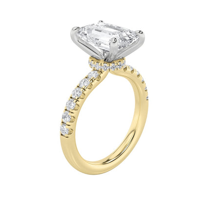 2CTW Emerald Shaped Lab Grown Diamond (G/VS) Hidden Halo Accented Ring in 14K Gold