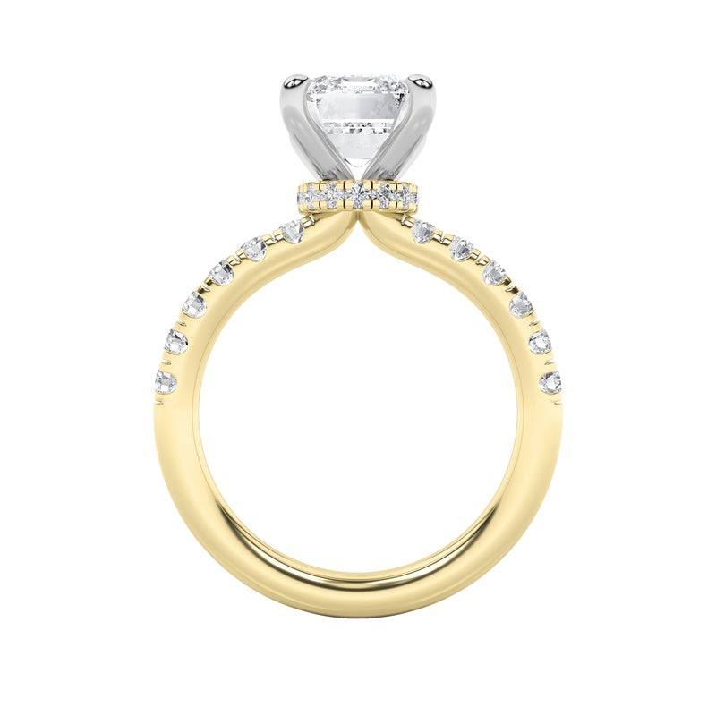 2CTW Emerald Shaped Lab Grown Diamond (G/VS) Hidden Halo Accented Ring in 14K Gold