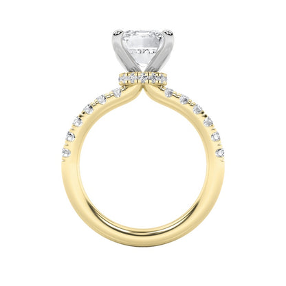 2CTW Emerald Shaped Lab Grown Diamond (G/VS) Hidden Halo Accented Ring in 14K Gold