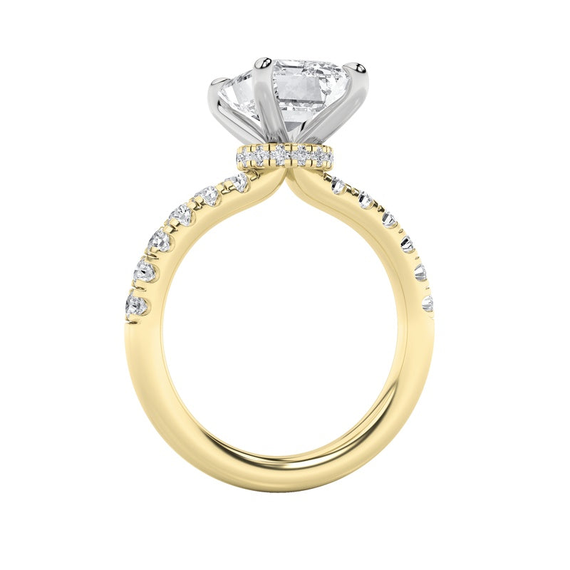 2CTW Emerald Shaped Lab Grown Diamond (G/VS) Hidden Halo Accented Ring in 14K Gold