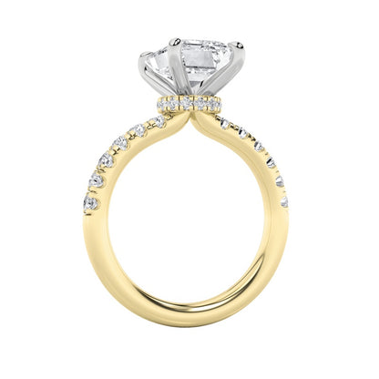 2CTW Emerald Shaped Lab Grown Diamond (G/VS) Hidden Halo Accented Ring in 14K Gold