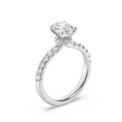 2CTW Oval Shaped Lab Grown Diamond (F/VS) Hidden Halo Accented Ring in 14K Gold