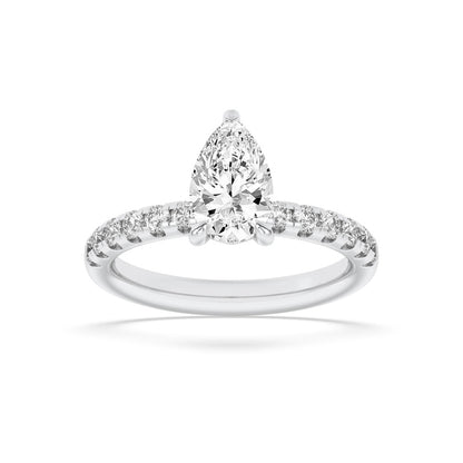 2CTW Pear Shaped Lab Grown Diamond (F/VS) Hidden Halo Accented Ring in 14K Gold