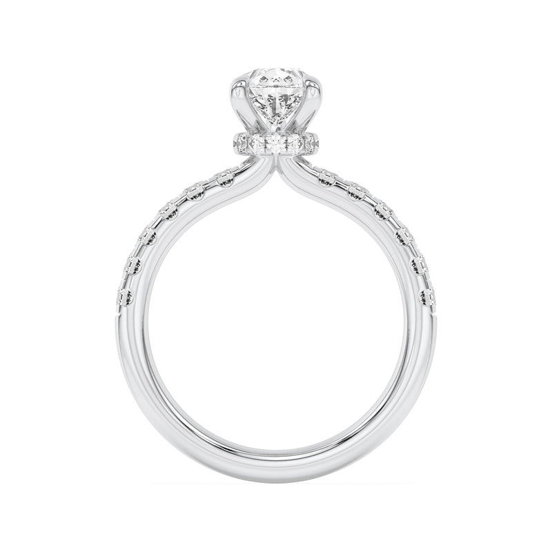 2CTW Pear Shaped Lab Grown Diamond (F/VS) Hidden Halo Accented Ring in 14K Gold