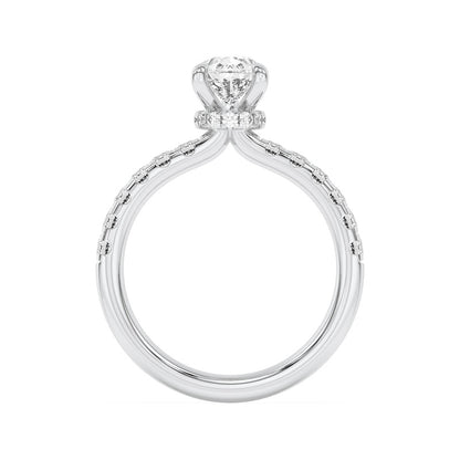 2CTW Pear Shaped Lab Grown Diamond (F/VS) Hidden Halo Accented Ring in 14K Gold