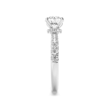 1.5CTW Round Shaped Lab Grown Diamond (F/VS) Hidden Halo Accented Ring in 14K Gold