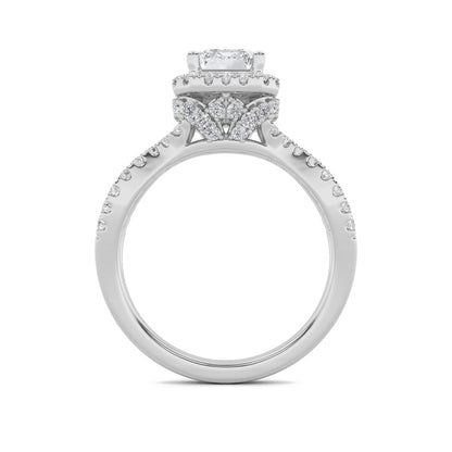 2CTW Emerald Shaped Lab Grown Diamond (G/VS) Split Shank Halo Accented Engagement Ring in 14K Gold