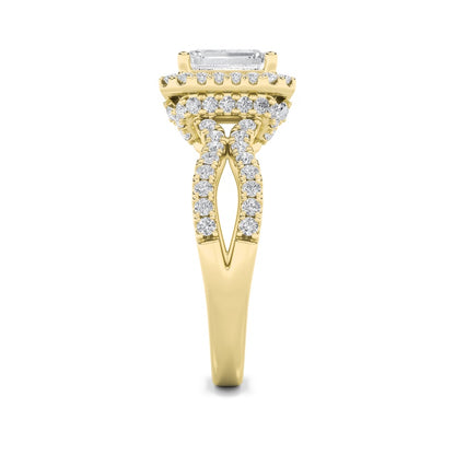 2CTW Emerald Shaped Lab Grown Diamond (G/VS) Split Shank Halo Accented Engagement Ring in 14K Gold