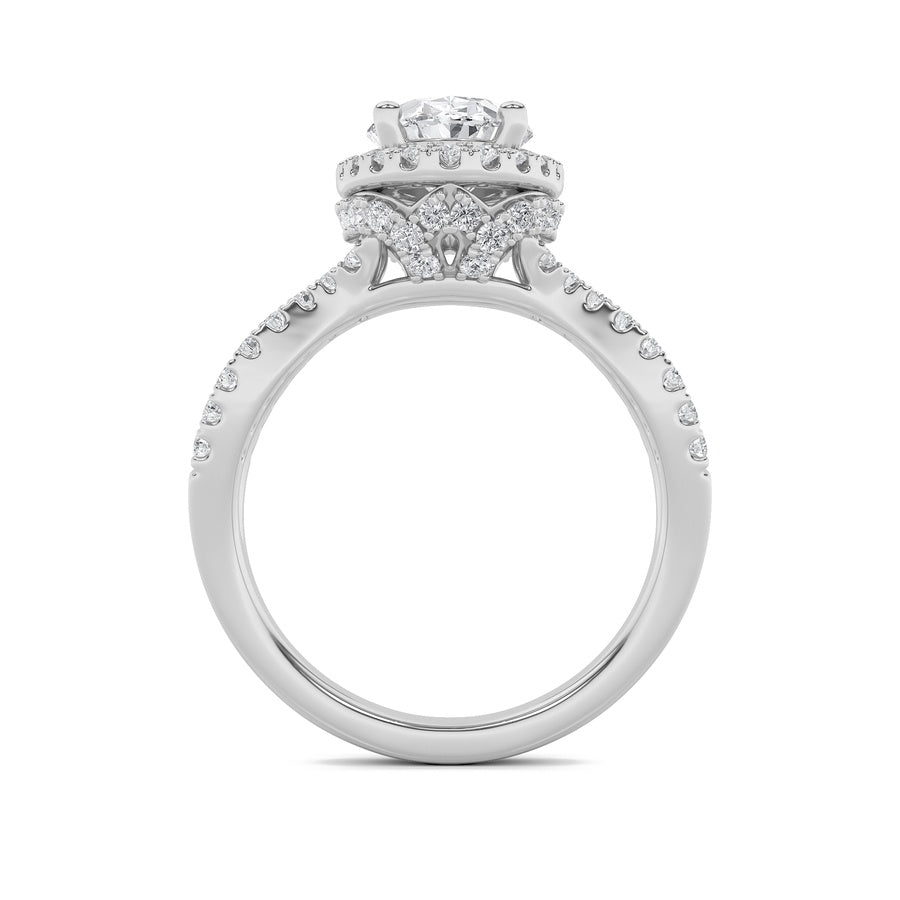 2CTW Oval Shaped Lab Grown Diamond (F/VS) Split Shank Halo Accented Engagement Ring in 14K Gold