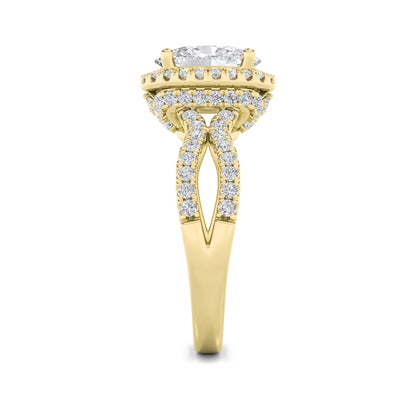 2CTW Oval Shaped Lab Grown Diamond (F/VS) Split Shank Halo Accented Engagement Ring in 14K Gold