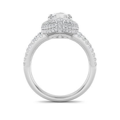 3CTW Marquise Shaped Lab Grown Diamond (F/VS) Three Row Accented Halo Engagement Ring in 14K Gold
