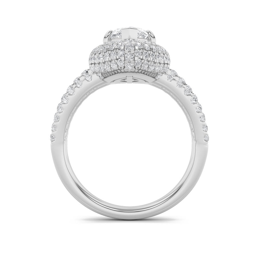 3CTW Marquise Shaped Lab Grown Diamond (F/VS) Three Row Accented Halo Engagement Ring in 14K Gold